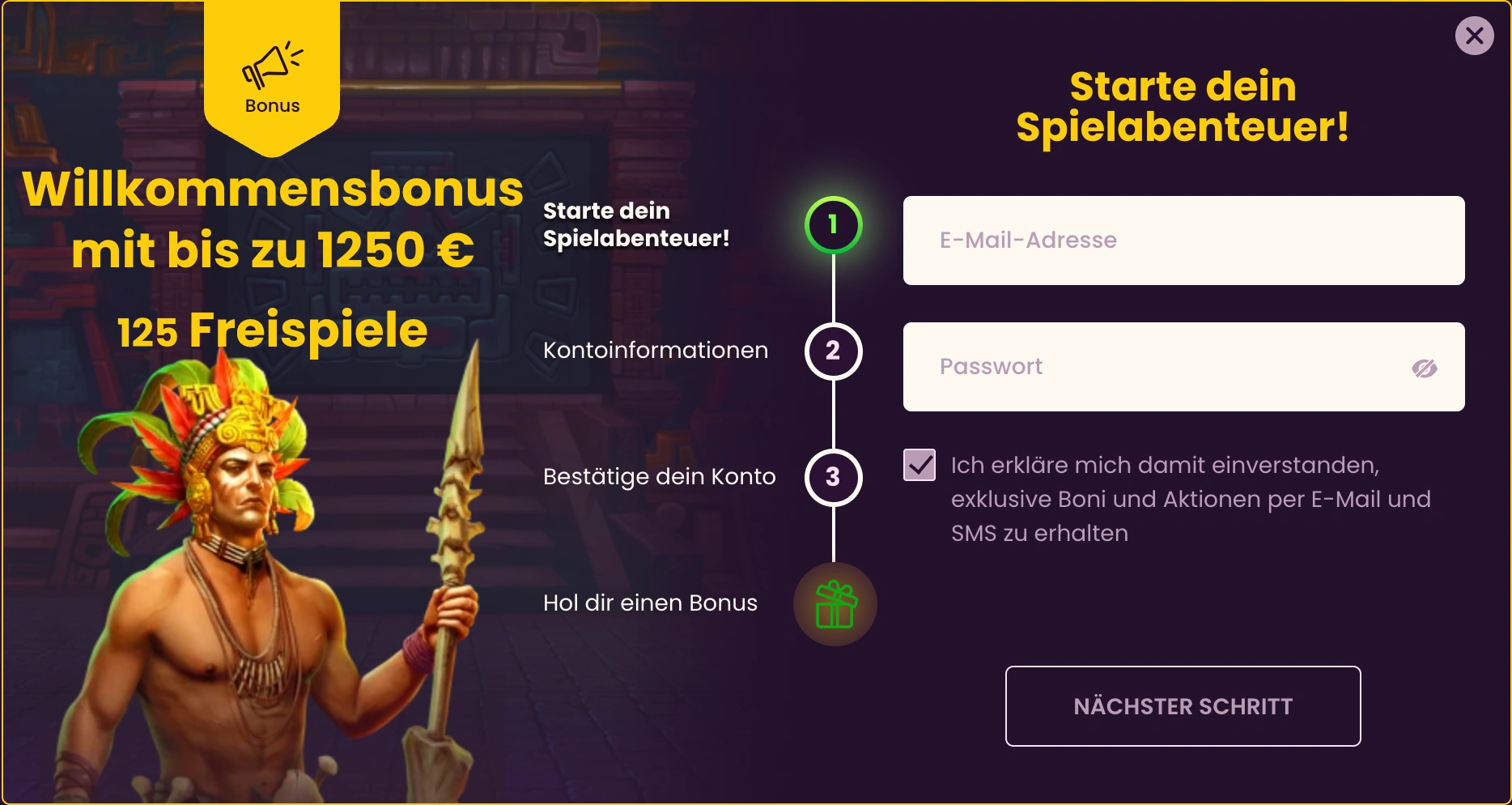 Registrierungsformular von Bizzo Casino